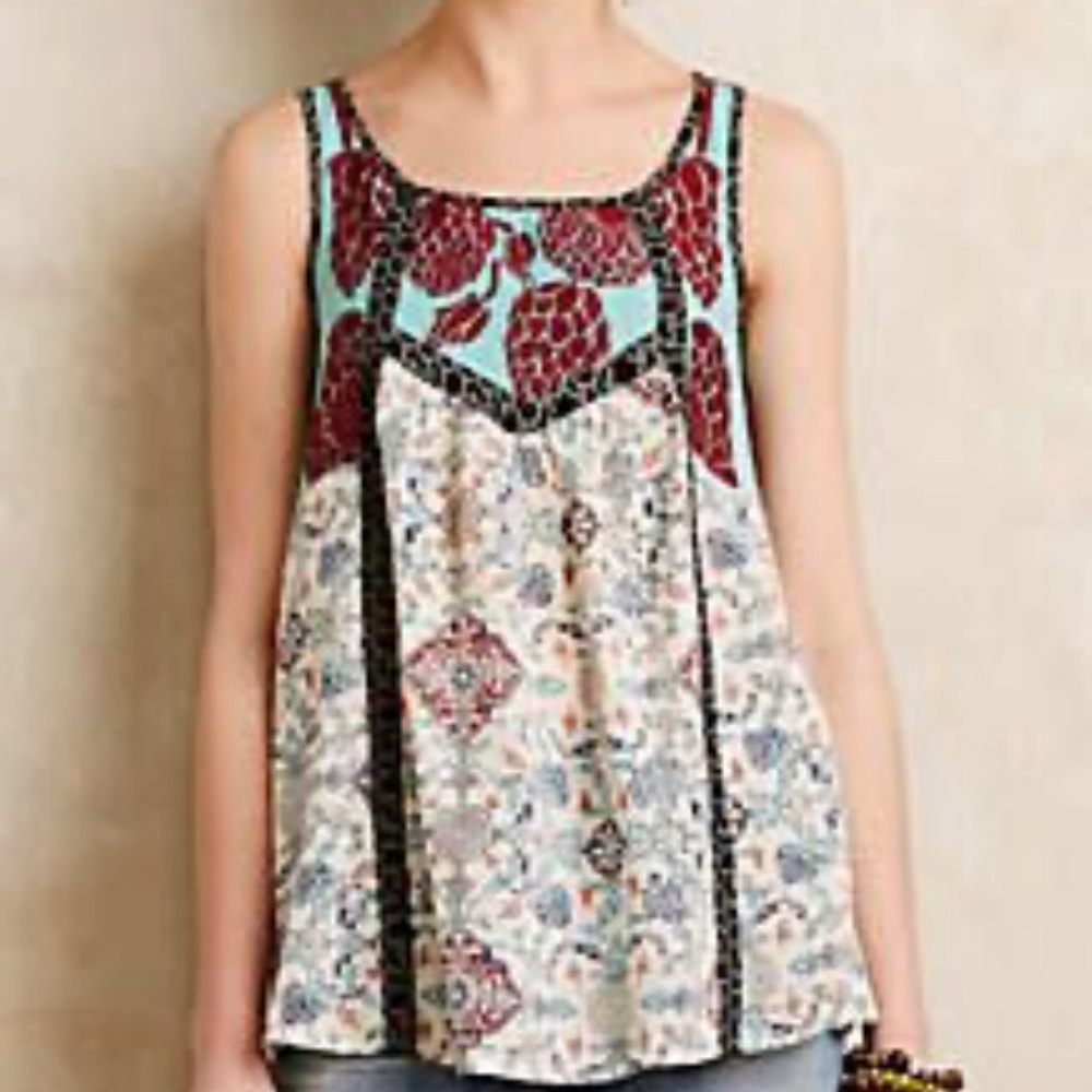 Anthropologie Floreat Spring Symphony Boho Floral Print Tank.